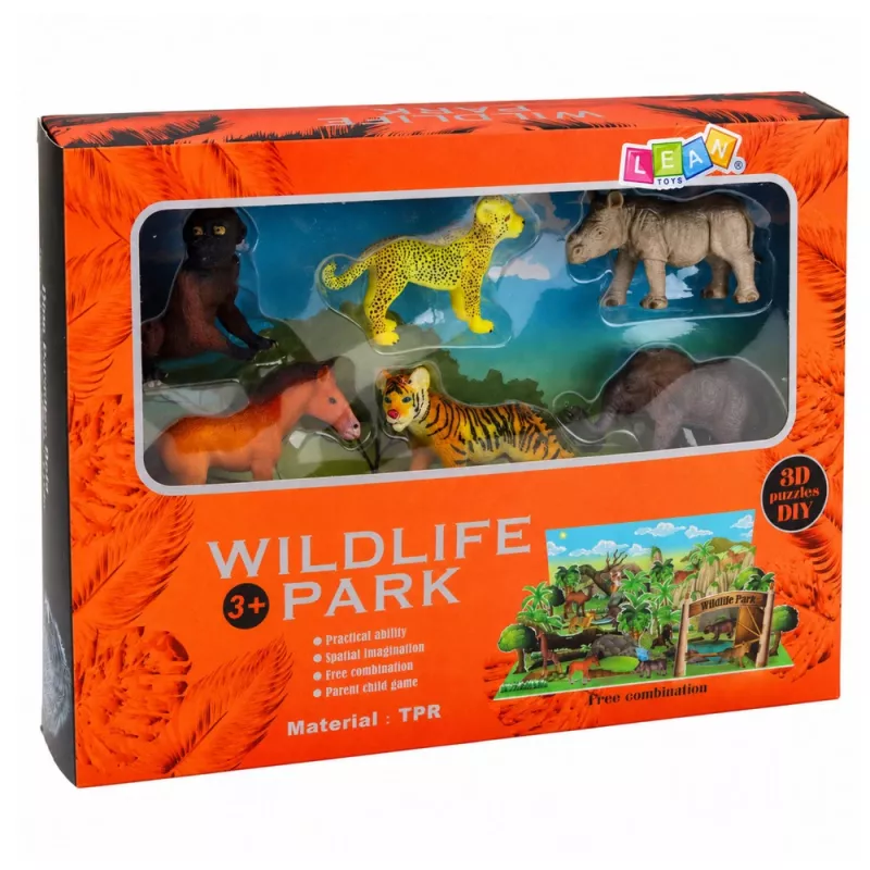 LEAN TOYS Conjunto de figuras de animais selvagens leopardo tigre elefante cavalo parque tabuleiro 3D