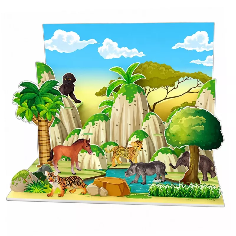 LEAN TOYS Conjunto de figuras de animais selvagens leopardo tigre elefante cavalo parque tabuleiro 3D