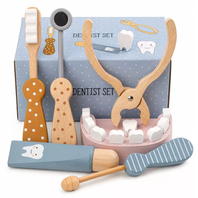 LEAN TOYS Conjunto de dentista de madeira pequeno dentista
