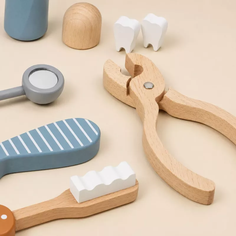 LEAN TOYS Conjunto de dentista de madeira pequeno dentista