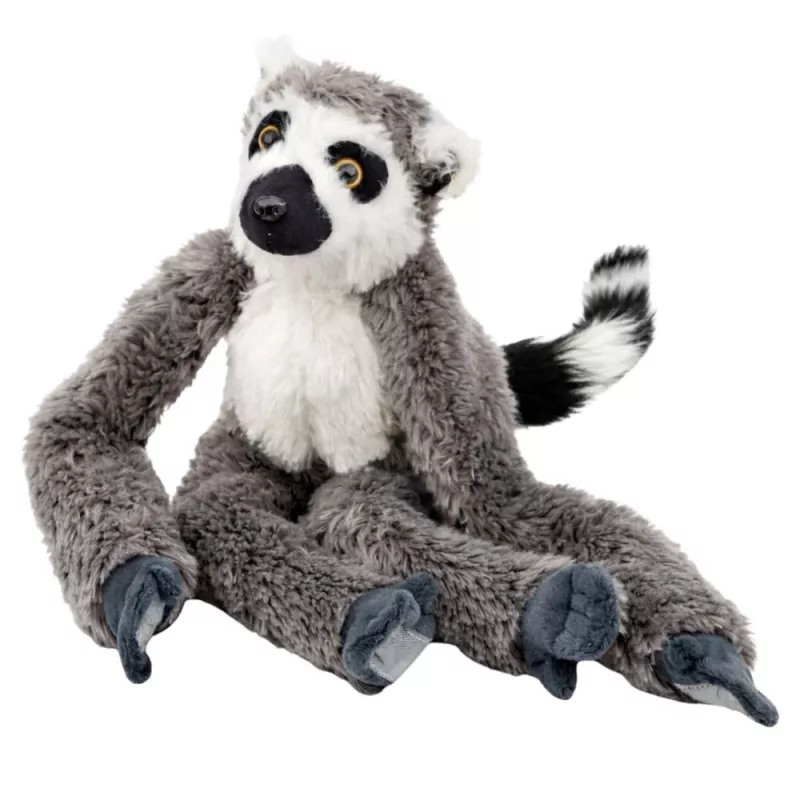 LEAN TOYS Peluche lémure mascote com patas de velcro para pendurar, 50 cm, cinzento/branco/preto