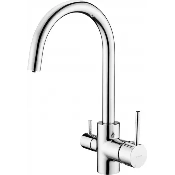 DEANTE Torneira de cozinha Kuchinox com ligação a filtro de água, cromada, latão, rotativa 360°, monocomando, 2-em-1