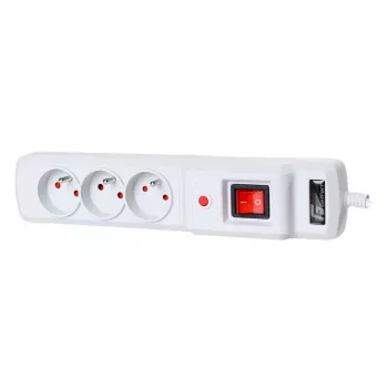 Getfort GF-3A-3M-G Régua de tomadas com proteção contra sobretensões 3 tomadas 3m cinzento