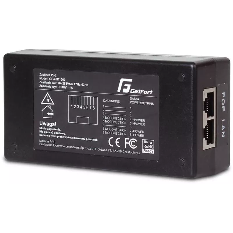 GETFORT GF-48-60W-G Fonte de alimentação adaptador Gigabit PoE