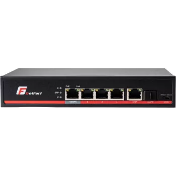 GETFORT GF-106-4PG-S-65 Switch Gigabit PoE+ 5 Portas (4 Portas PoE+, 65W, 1 SFP) Secretária/Parede