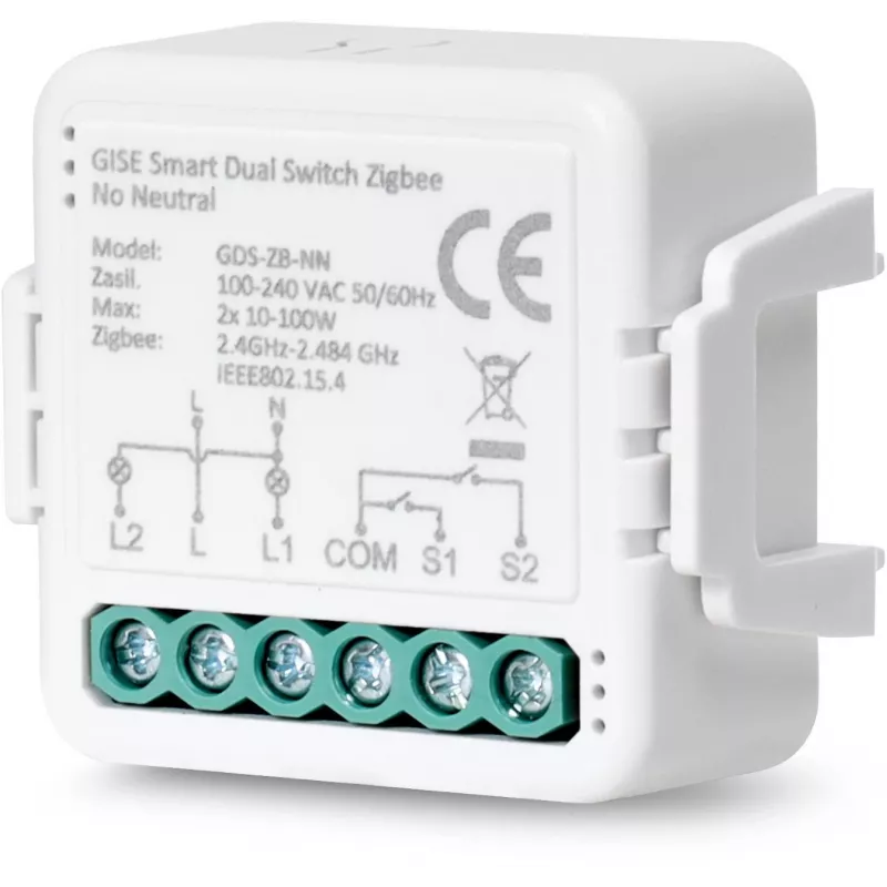 GISE Módulo de Relé Duplo Inteligente (Sem Neutro) Zigbee Tuya GDS-ZB-NN