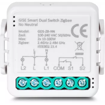 GISE Módulo de Relé Duplo Inteligente (Sem Neutro) Zigbee Tuya GDS-ZB-NN
