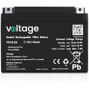 VOLTAGE Bateria AGM 12V 26Ah VE12-26 (6-9 anos de vida útil)