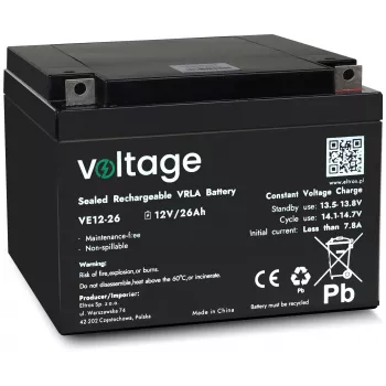 VOLTAGE Bateria AGM 12V 26Ah VE12-26 (6-9 anos de vida útil)