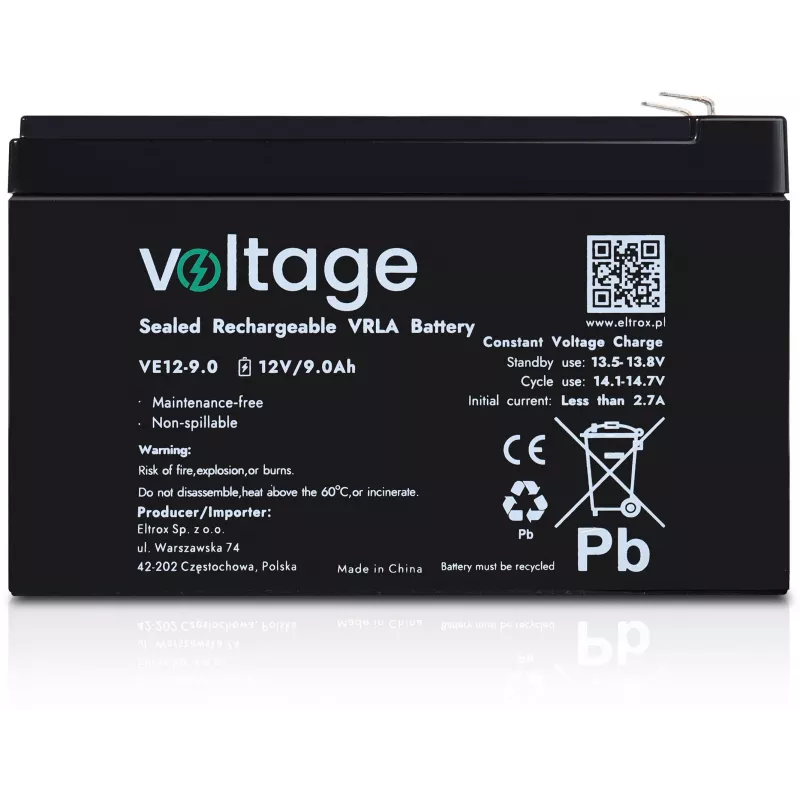Bateria AGM VOLTAGE 12V 9Ah VE12-9.0 (6-9 anos de vida útil)