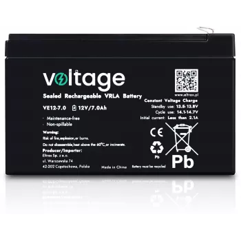 Bateria AGM VOLTAGE 12V 7Ah VE12-7.0 (6-9 anos de vida útil)