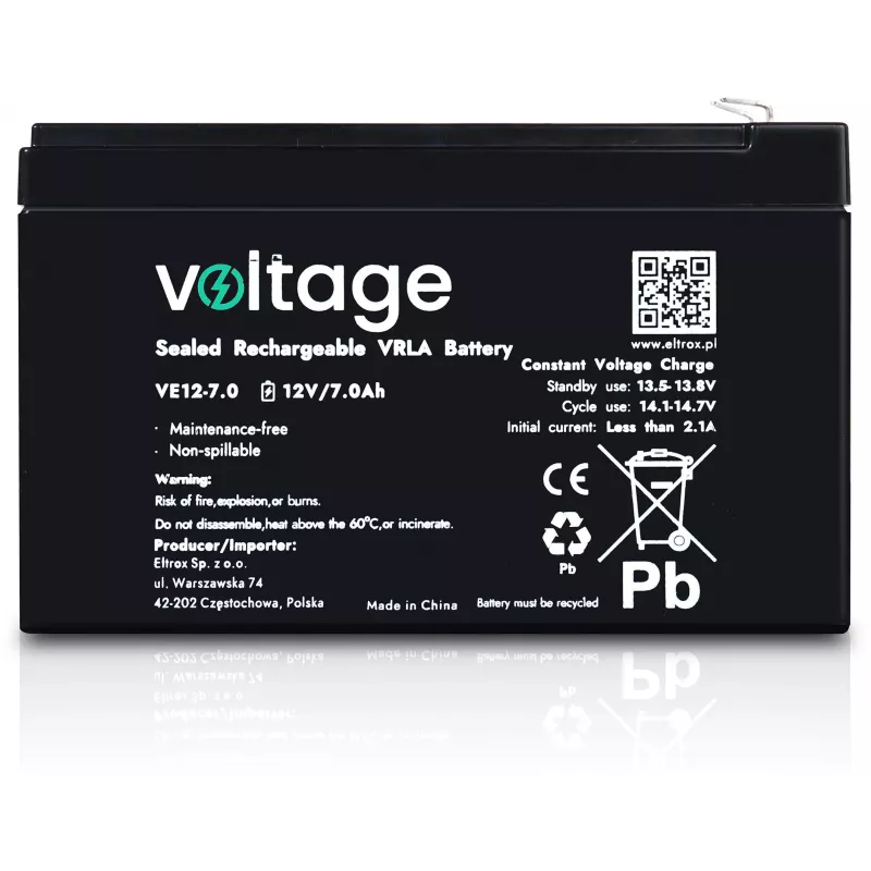 Bateria AGM VOLTAGE 12V 7Ah VE12-7.0 (6-9 anos de vida útil)