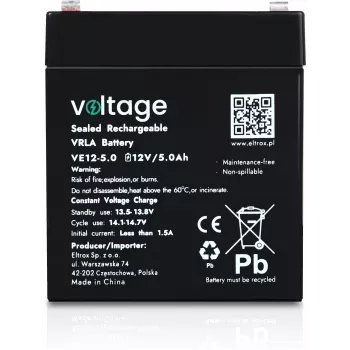 Bateria AGM Voltage 12V 5Ah VE12-5.0 (6-9 anos de vida útil)