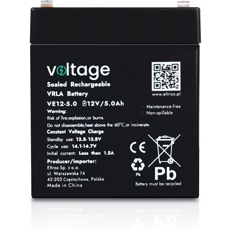 Bateria AGM Voltage 12V 5Ah VE12-5.0 (6-9 anos de vida útil)
