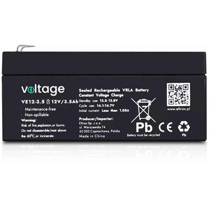 Bateria AGM VOLTAGE 12V 3,5Ah VE12-3.5 (6-9 anos de vida útil)