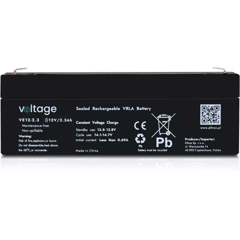 Bateria AGM VOLTAGE 12V 2,3Ah VE12-2.3 (6-9 anos de vida útil)