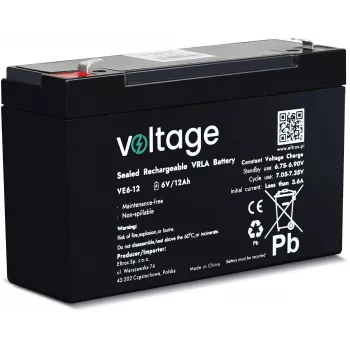 Bateria AGM VOLTAGE 6V 12Ah VE6-12 (6-9 anos de vida útil)