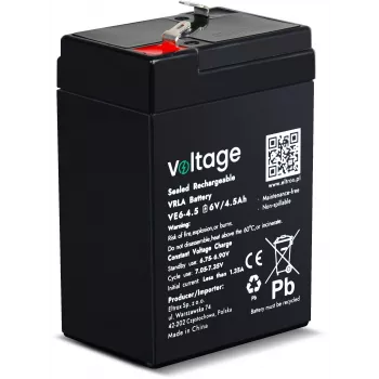 Bateria AGM VOLTAGE 6V 4,5Ah VE6-4.5 (6-9 anos de vida útil)