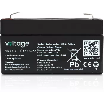 Bateria AGM Voltage 6V 1,2Ah VE6-1.2 (vida útil de projeto 6-9 anos)