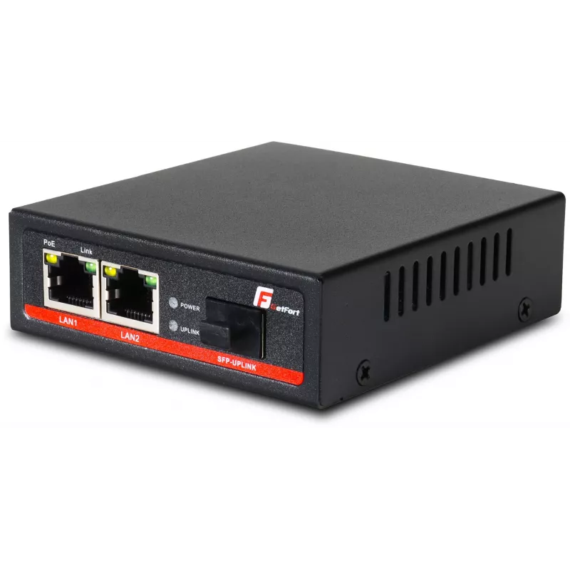GETFORT GF-102-2PG-S-65 Conversor de Media PoE+ 2 Portas Gigabit Ethernet SFP RJ-45 1000Mbps