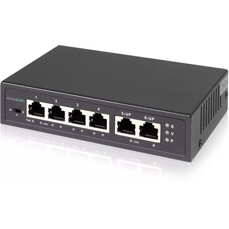 EasyCam EC-POE-SW42 Switch PoE 6 Portas (4 PoE + 2 Uplink) 60W
