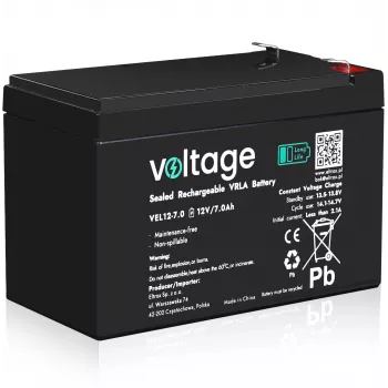 Bateria AGM Long Life Voltage 12V 7Ah VEL12-7.0 (15 anos de vida útil de projeto)