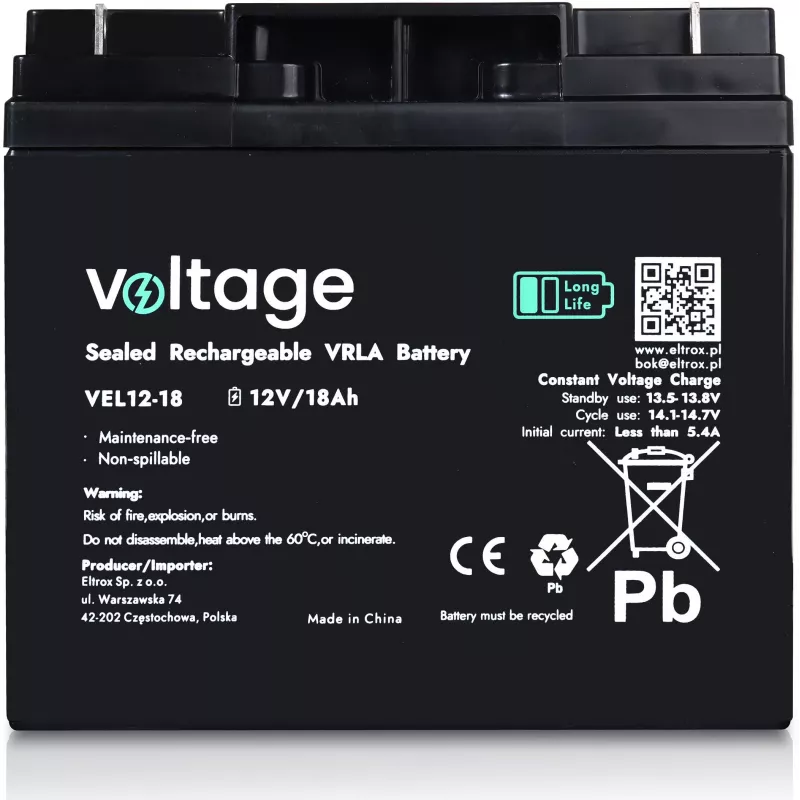 Bateria AGM Long Life VOLTAGE 12V 18Ah VEL12-18