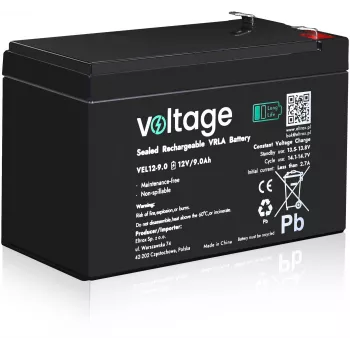 Bateria AGM Long Life Voltage 12V 9Ah VEL12-9.0 (15 anos de vida útil de projeto)