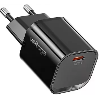 Voltage Carregador GaN Mini 20W PD 3.0 QC 3.0 USB-C Preto