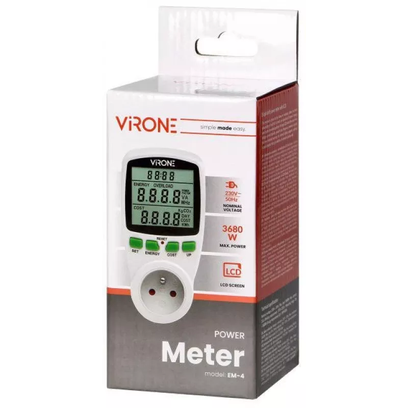 VIRONE EM-4 wattímetro de tarifa única e calculadora de energia