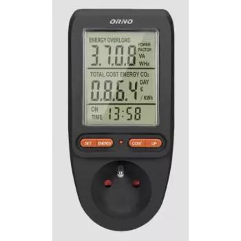 ORNO OR-WAT-435/B Medidor de custos de energia e consumo elétrico, 230V, 16A, ecrã LCD, preto