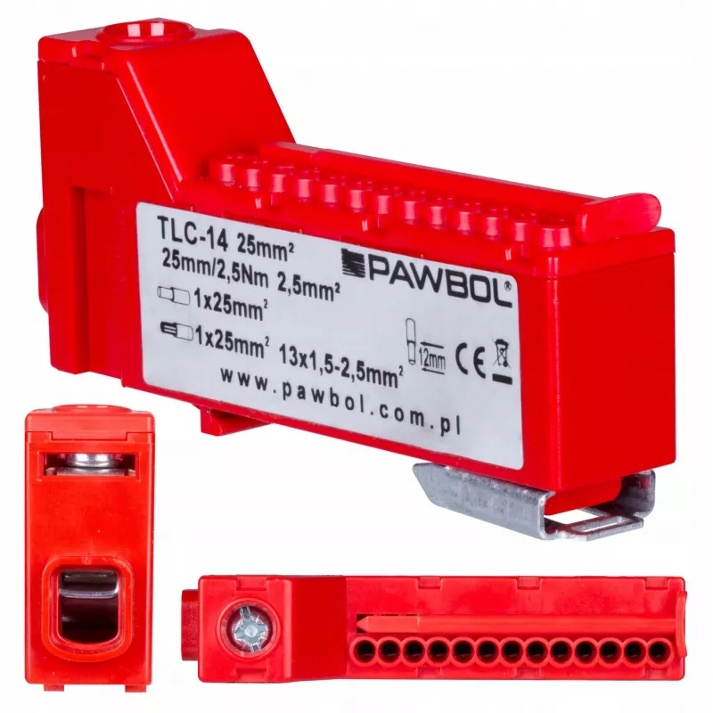 PAWBOL LZB E.4136CZ Borne de ligação em fila sem parafusos 12 polos vermelho 450V 24A
