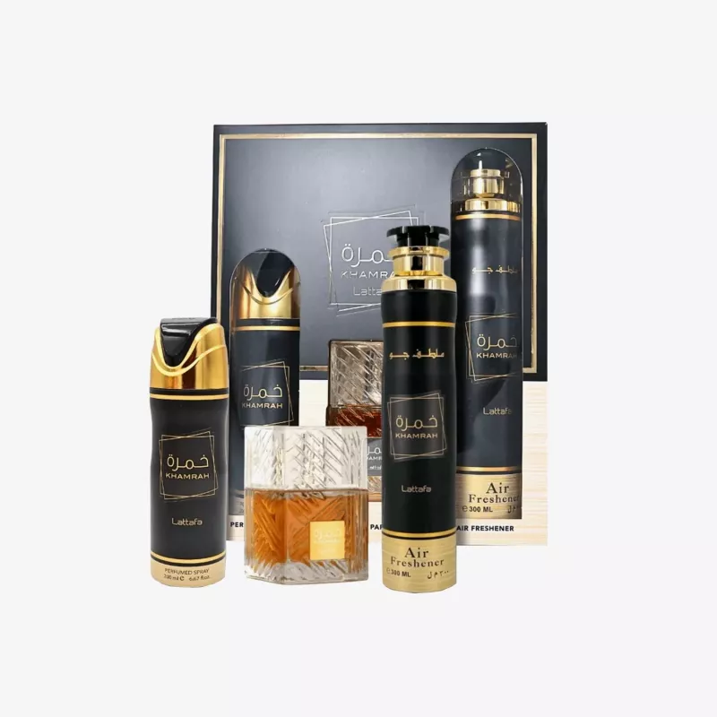 Lattafa Khamrah Eau de Parfum conjunto de presente 100ml + desodorizante 200ml + ambientador 300ml