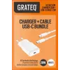 GRATEQ TAHKO 20W USB-C PD Carregador de parede com 1,5m cabo USB-C para Lightning, branco