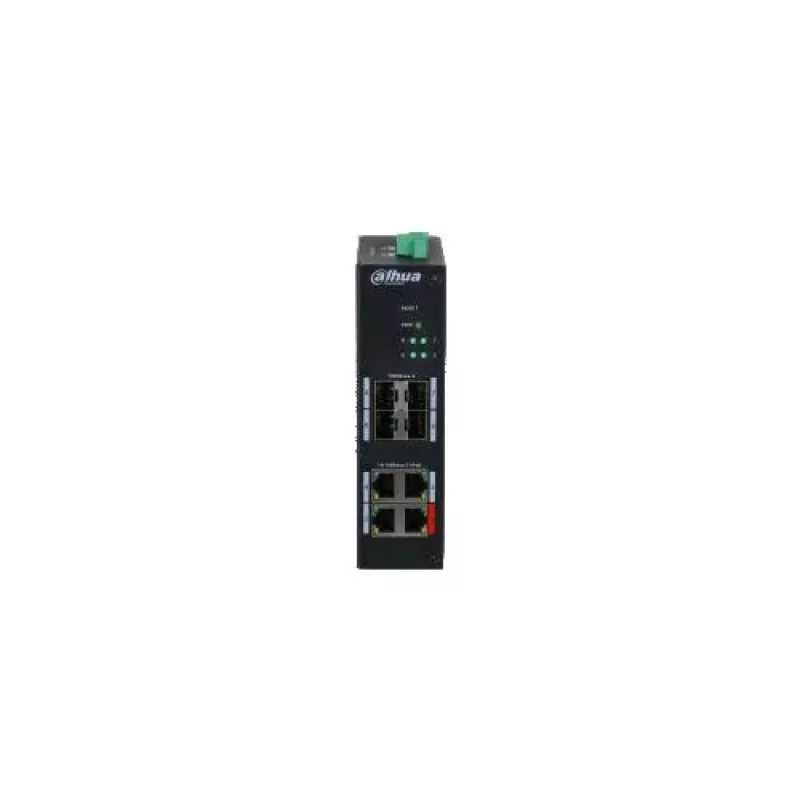 Switch PoE industrial não gerido Dahua HS4408-4ET-96, 8 portas, 4x Hi-PoE 60W, 4x PoE+ 30W, orçamento 96W, 2x uplink Gigabit, 2x SFP, calha DIN