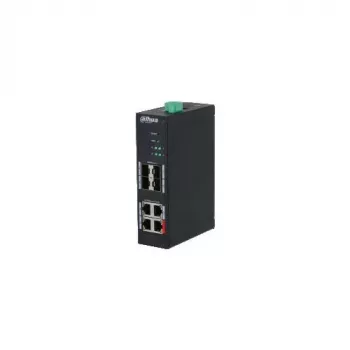 Switch PoE industrial não gerido Dahua HS4408-4ET-96, 8 portas, 4x Hi-PoE 60W, 4x PoE+ 30W, orçamento 96W, 2x uplink Gigabit, 2x SFP, calha DIN