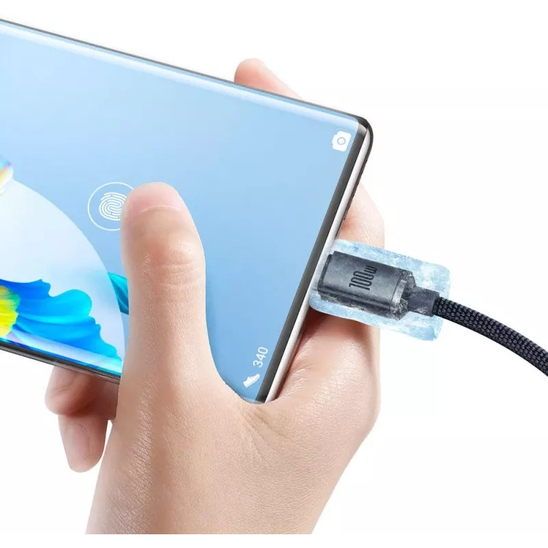 Baseus Crystal Shine Cabo USB-A para USB-C 1,2m 100W 6A QC 3.0 Nylon Entrançado Preto