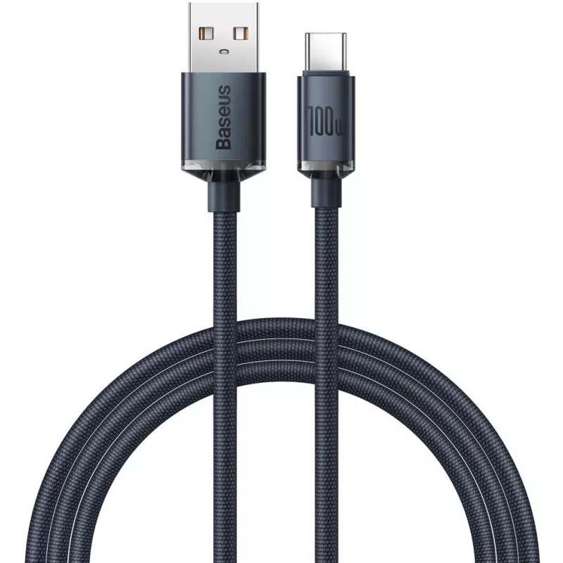 Baseus Crystal Shine Cabo USB-A para USB-C 1,2m 100W 6A QC 3.0 Nylon Entrançado Preto