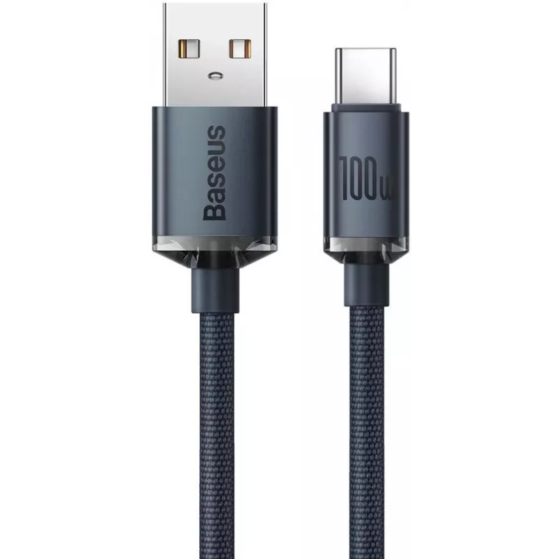 Baseus Crystal Shine Cabo USB-A para USB-C 1,2m 100W 6A QC 3.0 Nylon Entrançado Preto