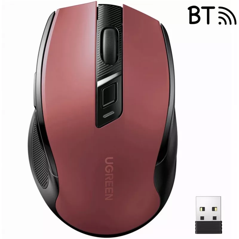 Rato ótico sem fios UGREEN MU006 2.4GHz / Bluetooth 5.0 4000 DPI - vermelho
