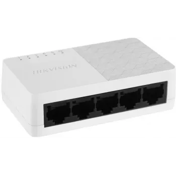 Switch Fast Ethernet não gerido Hikvision DS-3E0105D-O, 5 portas, 10/100 Mbps, preto e branco