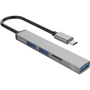 Hub USB-C ORICO AH-12F-GY-BP com 3x portas USB-A e leitor de cartões MicroSD, alumínio, Space Gray