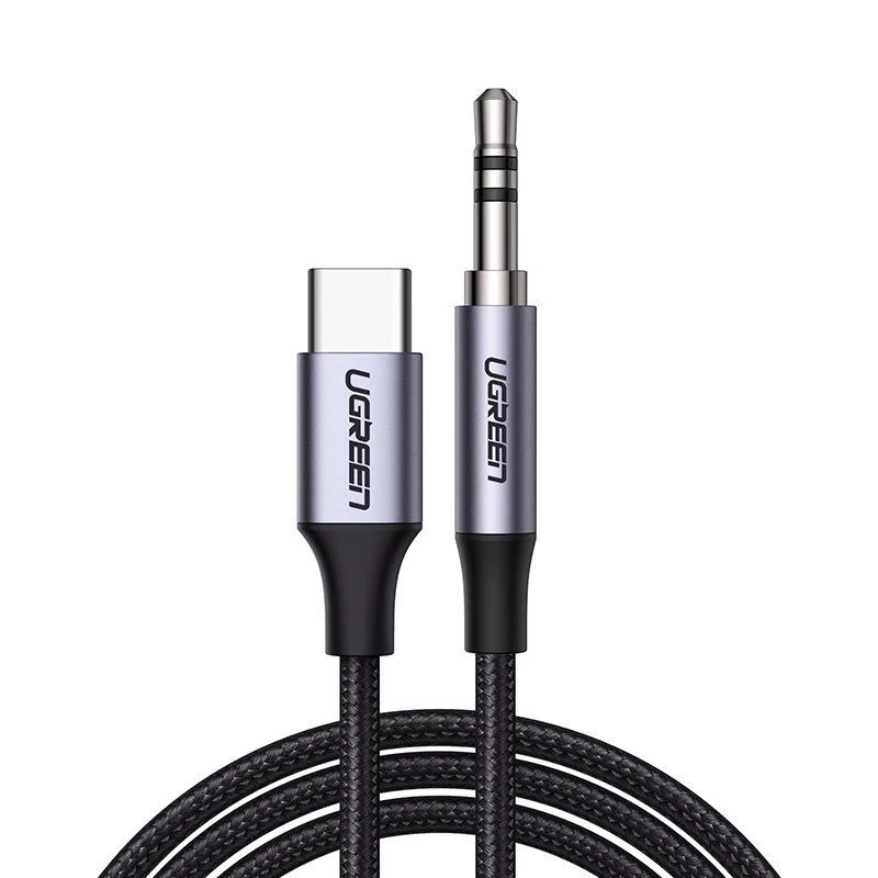 Cabo de áudio estéreo AUX UGREEN 3,5mm mini jack para USB Type-C 1m preto (CM450 20192)