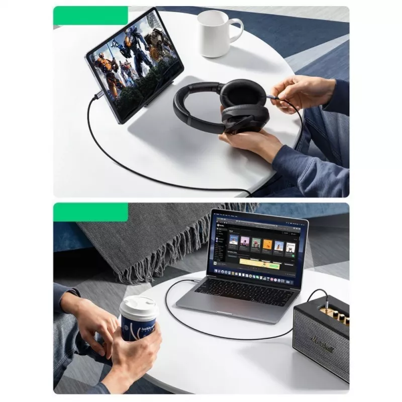 Cabo de áudio estéreo AUX UGREEN 3,5mm mini jack para USB Type-C 1m preto (CM450 20192)