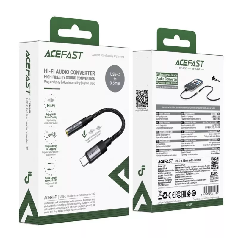 Acefast USB-C para 3,5 mm J12 Adaptador de áudio preto