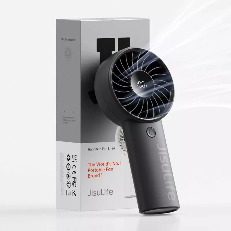 JISULIFE Ventilador de mão 4 Preto - Mini ventilador portátil USB recarregável com 3 velocidades, design dobrável