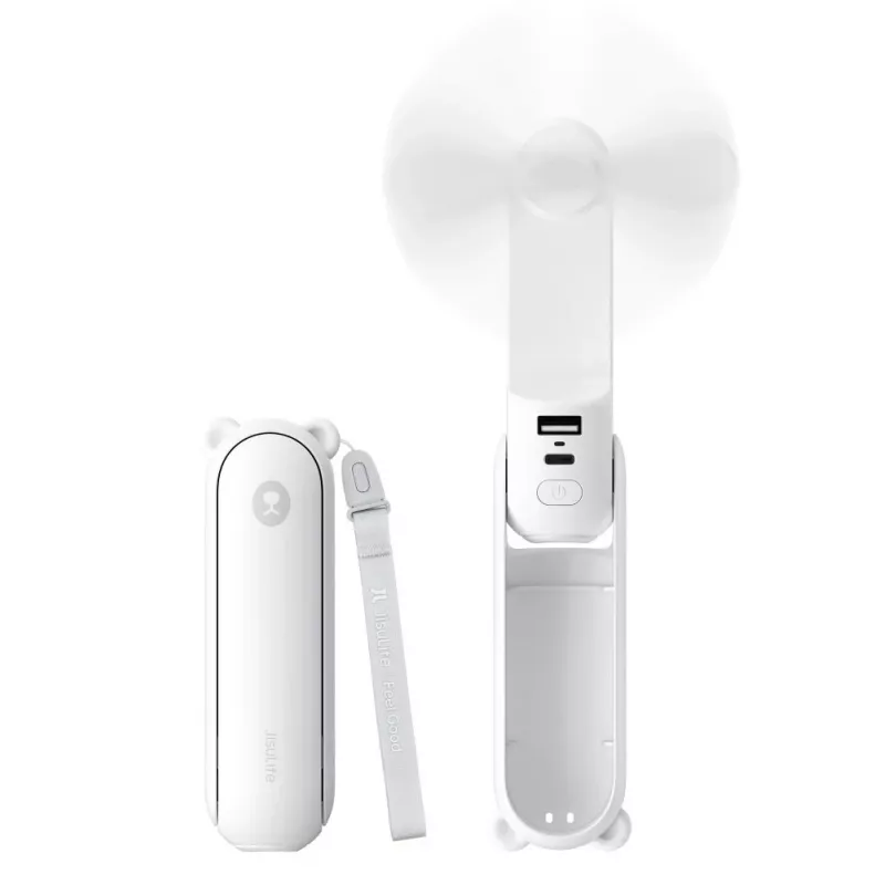 JISULIFE Ventilador de mão 8 Branco portátil USB com power bank 2000mAh e lanterna