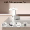 JISULIFE Ventilador de mão 8 Branco portátil USB com power bank 2000mAh e lanterna