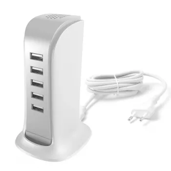 Carregador USB Dudao 5x com cabo de alimentação EU integrado branco (A5EU)