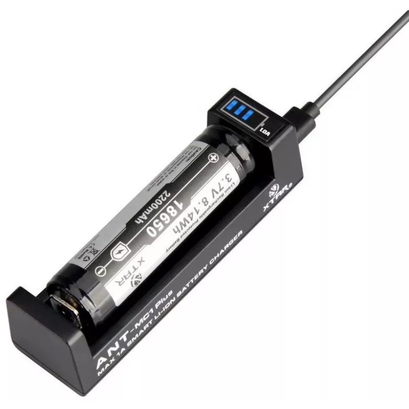 Carregador de pilhas de iões de lítio XTAR ANT MC1+ Micro USB para 18650